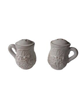 Salt & Pepper Shakers Cream Embossed Floral Ceramic Set Vintage Charm